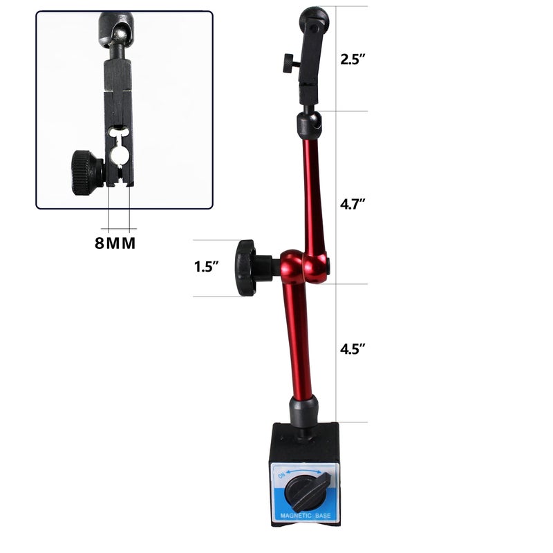 Hardware Factory Store HFS (R) 132 رطل / 60 كجم أقصى سحب قطر ثقب التثبيت 8 مم قاعدة مغناطيسية قابلة للتعديل حامل مؤشر اختبار معدني مستوى رقمي 14" - حامل أدوات - Image 2